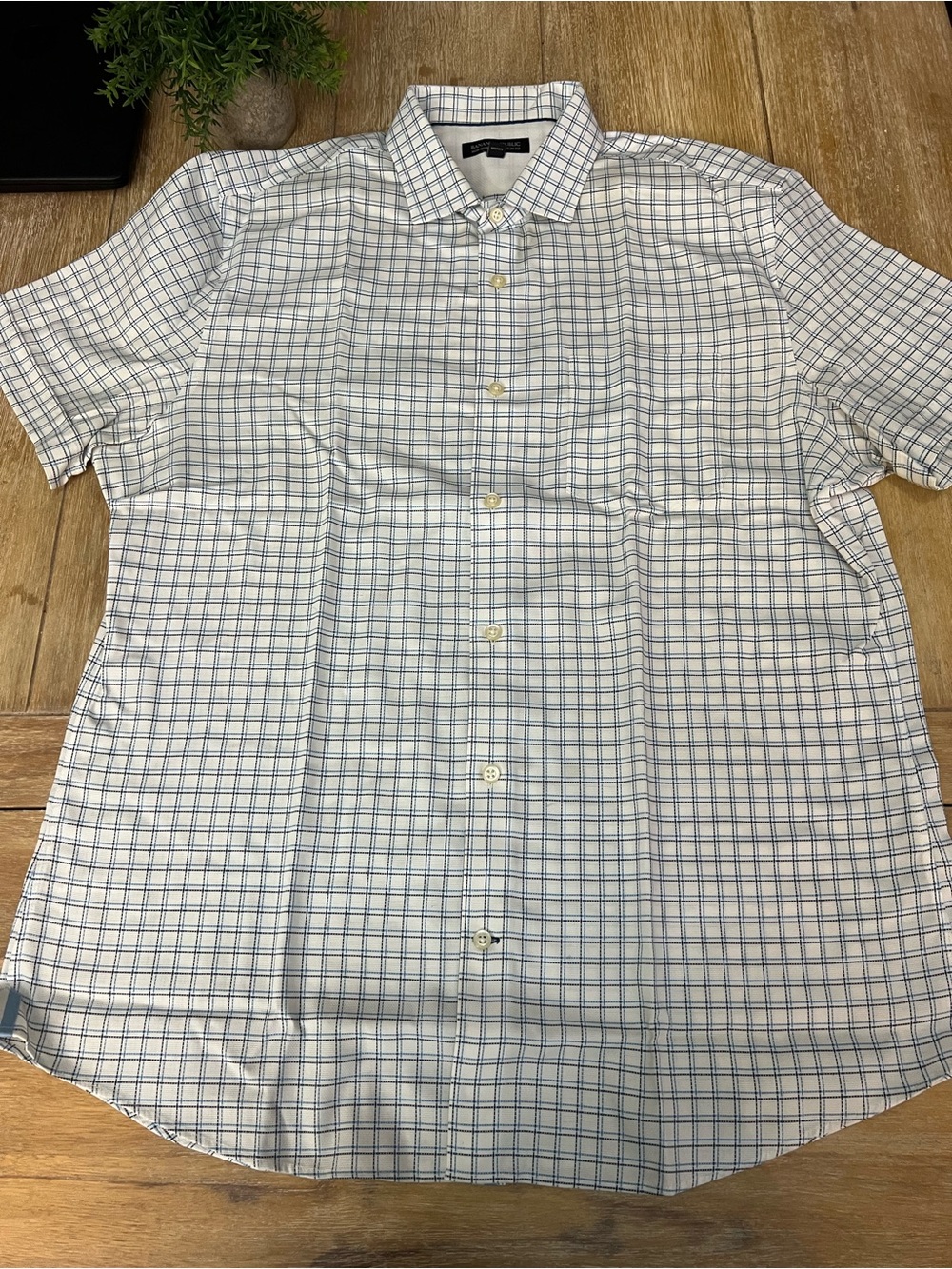 Banana Republic White Shirt with Blue Windowpane Check
